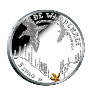Dutch 2016 The Wadden Sea Silver 5 Euro coin with selective gilding