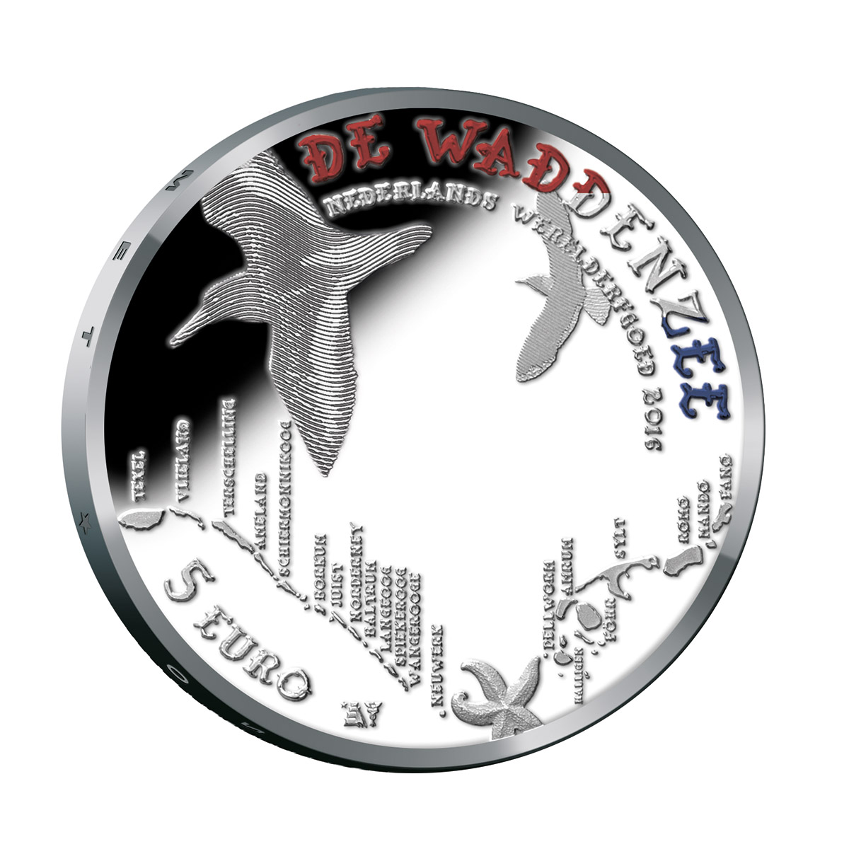 dutch_2016_silve_5euro_col2 Dutch 2016 The Wadden Sea Silver 5 Euro coin Coloured for The Netherlands