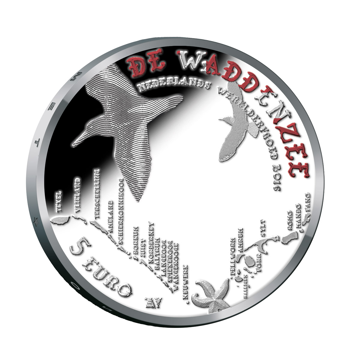 dutch_2016_silve_5euro_col4 Dutch 2016 The Wadden Sea Silver 5 Euro coin Coloured for Denmark