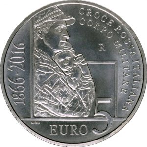 Italy 2016 Silver 5 Euro coin for Military Corps of the Italian Red Cross Obverse