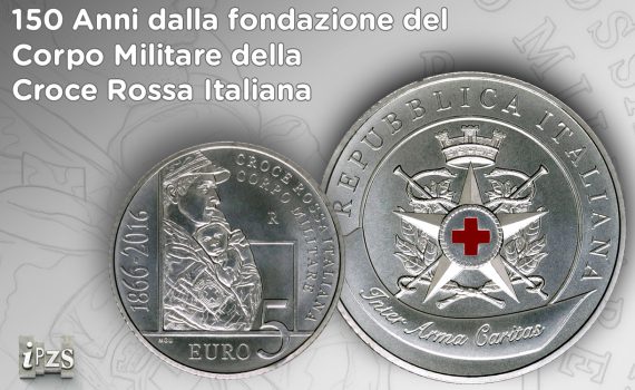 Italy 2016 Silver 5 Euro coin for Military Corps of the Italian Red Cross Splash Image