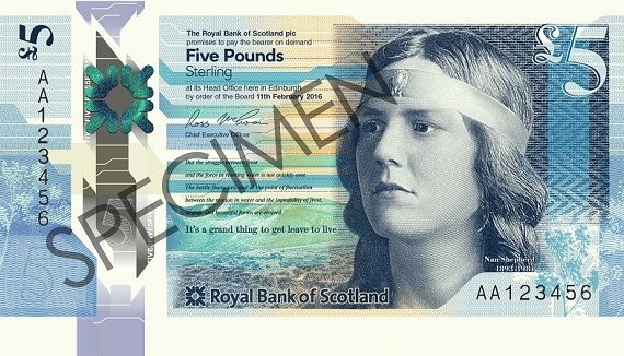 Royal Bank of Scotland Polymer Nan Shepherd 5 Pound Obverse