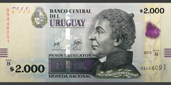 Uruguay 2015 B Series Revised 2000 Peso Banknote