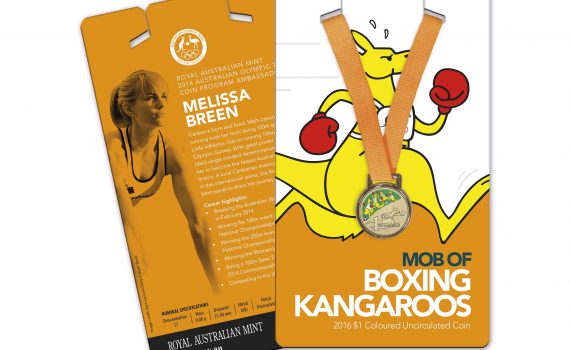 Australia 2016 Olympics Coxing Kangaroo $1 Coin on Athletics Card