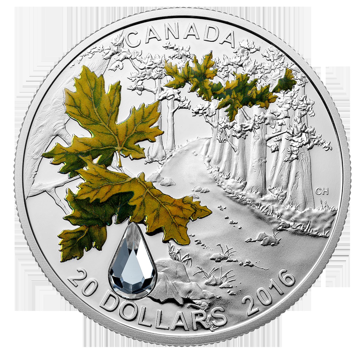 canada_2016_1oz_silver_bigleafmaple_rev Canada 2016 $20 1oz Silver Bigleaf Maple Coin with Swarovski Crystal Reverse