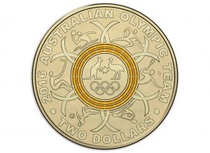 Australia 2016 Olympic Team $2 Coin - Gold Ring Reverse
