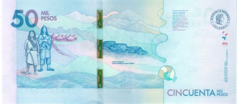 Columbia 2016 50 000 Peso Banknote Reverse