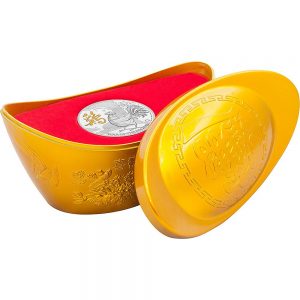 2017 Lunar Rooster 1oz SIlver Coin with gold Gilded Reverse in Box