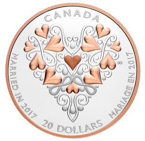 Canada 2017 Best Wished on your Wedding Day silver coin with Rose Gold Plating Reverse