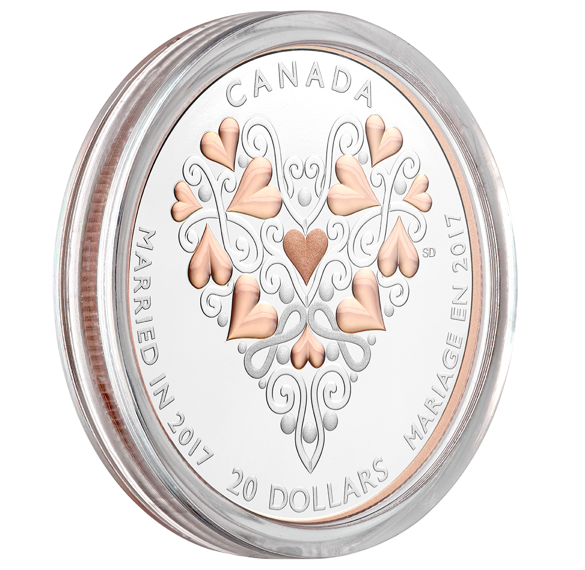Canada 2017 Best Wished on your Wedding Day silver coin with Rose Gold Plating