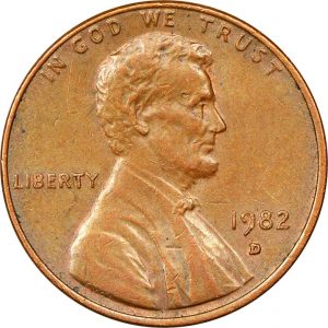 USA 1982-D Small Date Bronze Lincoln Memorial Penny Obverse