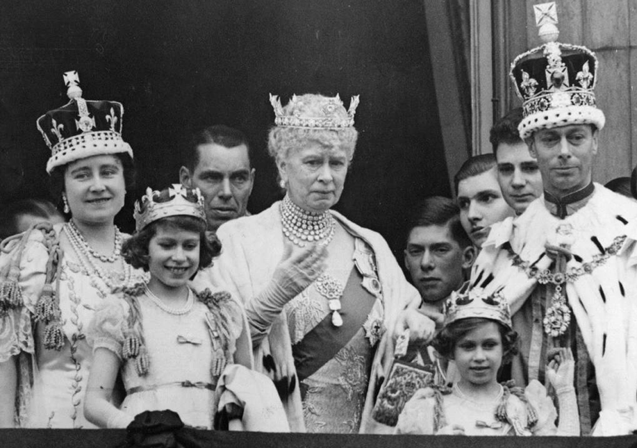 King George VI Following His Coronation. From Left to Right : Elizabeth The Queen Mother(Queen Consort when this was taken), Princess Elizabeth(Future Queen Elizabeth II), Queen Mary(Mary of Teck, Mother of George VI), Princess Margaret, King George VI.