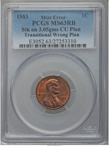 USA 1983 PCGS Bronze 1c Error Coin MS63 RB