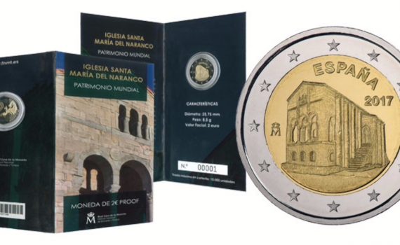 Spain 2017 Proof Commemorative €2 Coin - the Church of St Mary at Mount Naranco splash