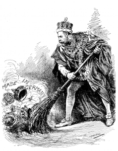 A Cartoon from 1917 Punch Magazine with the King speeping away his German Titles