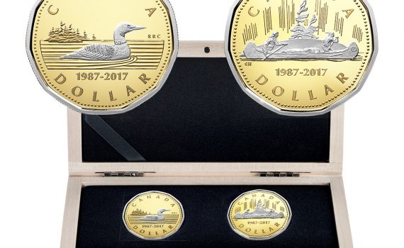 Canada 2017 30th Anniversary of the Loonie, 2 Coin Gold and Platinum Set