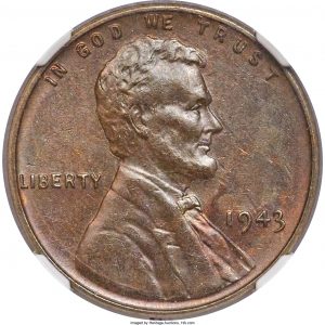 1943 Bronze Lincoln Cent Obverse, NGC MS62BN
