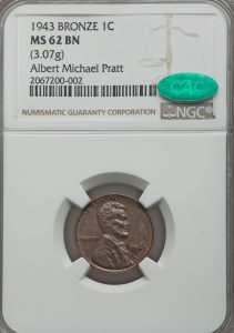 1943 Bronze Lincoln Cent NGC MS62BN