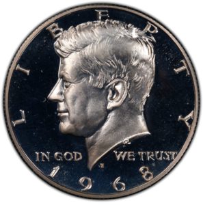 1968 Inverted S Kennedy Hald Dollar Coin Obverse